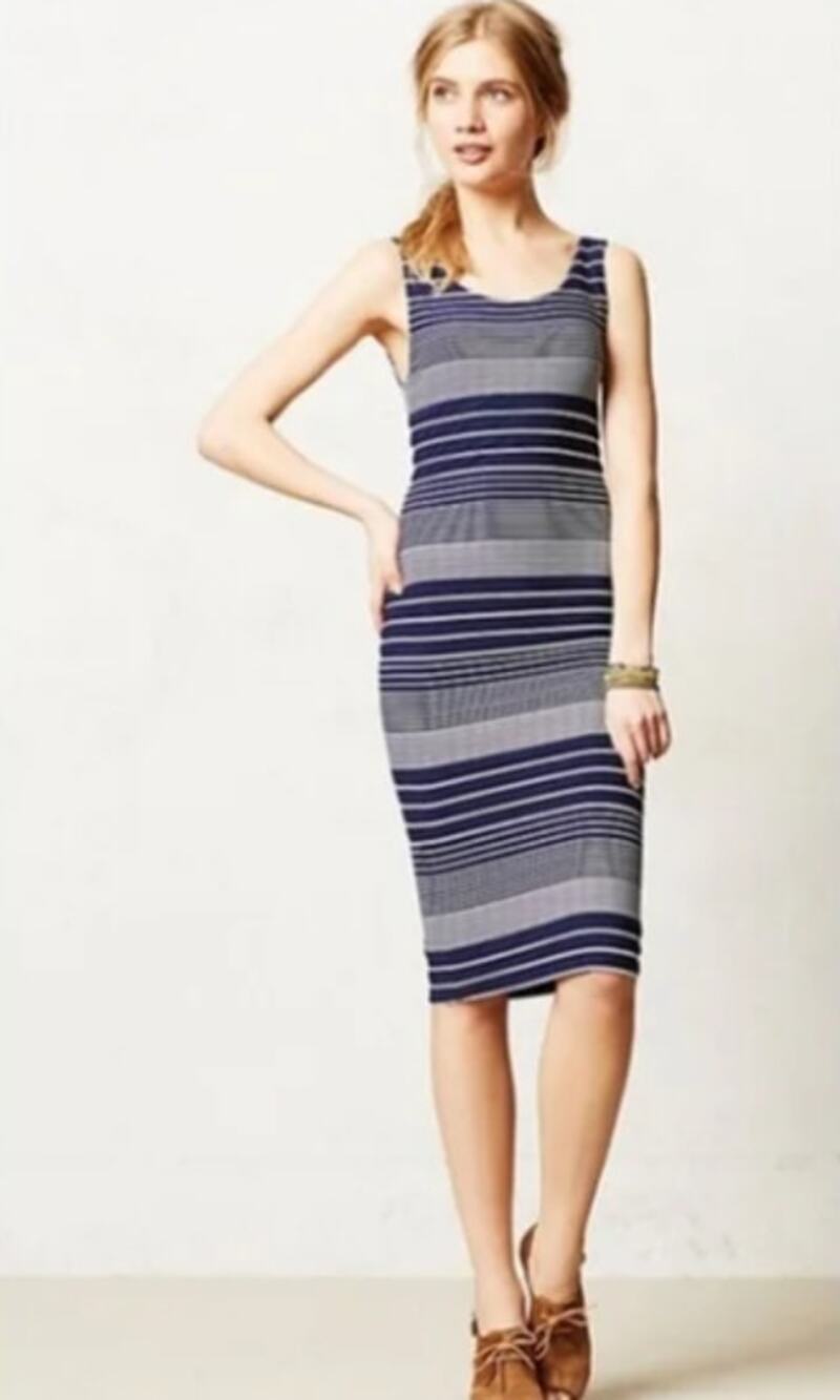 Anthropologie Maeve Edisto Column Dress Blue Stripe Bodycon XSP